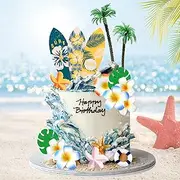 SKYCOOOOL Summer Beach Happy Birthday Cake Topper Surfboard Palm Model Tree Umbrella Chair for Swimming Party Luau Baby Shower Supplies (Surfboard)