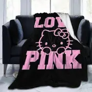 Hello Kitty Cute Cartoon Blanket Kawaii Cat Flannel Throw Blankets Soft Warm Sofa Couch Bed Gifts For Girl Women Home Decor Accessories -NMAOV Black