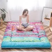 Japanese Floor Mattress Futon Mattress, Thicken Tatami Mat Sleeping Pad Foldable Roll Up Mattress Dormitory Mattress Pad Floor Lounger Pillow Bed (Bohemian B, 150 x 200 cm)