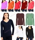 Ladies Womens V Neck Long Sleeve Plain Slim Fit Basic Top Stretchy T-Shirt 8-26.