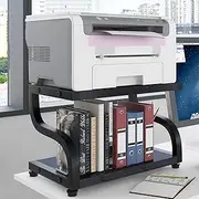 PUNCIA Office Desktop Laser Multifunction Printer Copier Scanner Shelf Stand Rack with Anti - Skid Pads for Desktop Organizer Storage Shelf Double Tier Tray for Microwave Oven Potted Plants (Black)