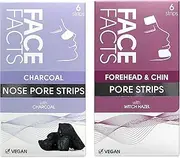 Set of 12: 6 Face Facts Charcoal Nose Pore Strips and 6 Face Facts Witch Hazel Forehead & Chin Pore Strips – Bundled by Smart Cutie