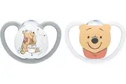 NUK: Winnie the Pooh Silicone Space Soothers - 0-6mths Grey (2 Pack)