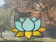 Stained Glass Lotus Blossom SunCatcher Blue Usa Handcrafted