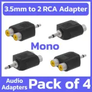 4 Pack 3.5mm to 2 x Female RCA Mono Adapter Male to Female Audio Converter