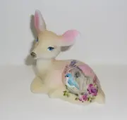 Fenton Glass Bluebird Birdhouse Roses Fawn Deer Figurine Ltd Ed #22/36 Kibbe