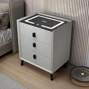 Nightstand with Charging Station and USB Ports, PU Leather Bedside Table with 3 Drawer Wood Nightstand, 3 Colors LED Smart Nightstand, Modern Bedside Tables for Bedroom,50cm,Light Gray