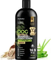 BLUEFEATHER 2-in-1 Dog Oatmeal Shampoo & Conditioner 16.9 oz Aloe Vera Premium