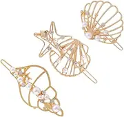 SHERCHPRY Fashionable Conch Barrettes Set Shell Hair Pin Rhinestone Inlay Stylish Hair Clip for Women for Parties