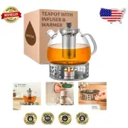 Elegant 50 oz Borosilicate Glass Teapot with Infuser & Warmer - Dishwasher Safe