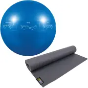 75cm Blue Core Stability Ball & Gray Yoga Mat Set for Fitness & Exercise