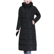 Women Winter Down Jacket Casual Long Zip Up Outerwear Puffer Jacket Suitable For Friends Gathering Wear Black L