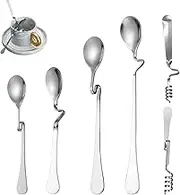 Gotetiso Set of 6 Honey Spoons, Stainless Steel Jam Spoons, Irregular Jam Spoons, Mixing Spoons, Stainless Steel Syrup Dipper, Dessert Spoon, Hanging Honey Spoon with Spiral Long Spoon for Molasses,