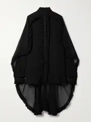 [Zimmermann] Zimmermann - Illuminate Cape-effect Ruffled Crepon Shirt - Black - 0 0 Black