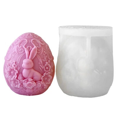 1x Easter Egg Soap Mold Embossed Flowers Bunny Egg Shaped Silicone Candle Mold