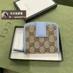 (二手品）GUCCI 古馳 老花LOGO 帆布拼皮 短款錢包 零錢包 卡包 新款顏色 346056