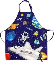 DECOWALL AP-004 Kids Apron – Space Planets for Boys Girls Children Chef Kitchen Apron with Pocket Cooking Baking Painting Crafting Art Gardening Adjustable Strap Gift Little Helper