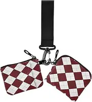 [miaozhen] Wine Red Checkered Rhombus Plaid Dual Wristlet Wallets for Women Minimalist Zipper Wristlet Wallet with Keychain for Travel 2 Pcs tarjetero para tarjetas de credito, wine red checkered rhombus plaid