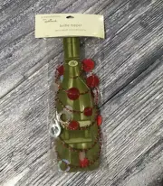 Hallmark Bottle Toppers Red & Clear Beads Red Silver Opal Sequins Wine Bottle