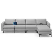 Costway L-Shaped Sofa Bed Fabric Modular Lounge Suite Couch Ottoman w/Side Pocket Corner Home Office