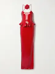 [Rodarte] Rodarte - Sequined Tulle Peplum Gown - Red - US0 US 0 Red