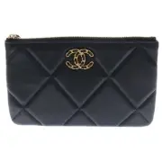 CHANEL CHANEL 19 Small Pouch Black Lamb Gold Hardware Coco Mark AP1059
