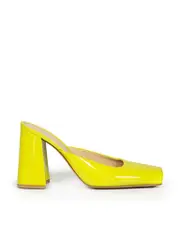 Green Patent Square Toe Mules