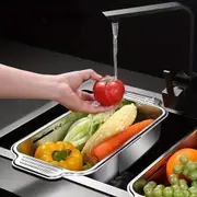304Stainless Steel Adjustable Sink Drain Basket Retractable Kitchen Storage Rack