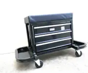Mechanic Rolling Tool Chest Box Padded Creeper Seat w/Drawers & Storage Rack