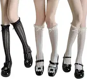 [TRADERPLUS] Women's Knee High Sock Lace Retro Stockings Ruffle Long Socks Thin Fishnet Lace Ankle Socks