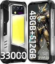 [OUKITEL] WP100 Titan Rugged Phone 5G Unlocked with Projector-33000mAh (66W)Battery, 48GB+512GB, 6.8"FHD+ Cell Phone, 200MP Camera, 1200LM Camping Light, Dual SIM Android 14 Phone/OTG/NFC/GPS, T-Mobile