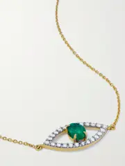 [HOUSE OF MERAKI] HOUSE OF MERAKI - Evil Eye 18-karat Gold, Emerald And Diamond Necklace - Green - One size One size Green