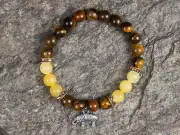 TIGERS EYE & Honey JADE Crystal Bracelet Elephant Charm Beaded Jewelry, E2201