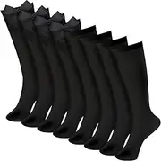 [ZOCONE] 4 Pairs Knee High Socks Girls Long School Socks, Back to School Uniform Socks School Socks Girls with Bow, Long Socks Girls Cotton Mid Calf Socks for 8-12 Years, UK 12-3 (White/Black)