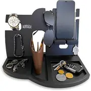 Men’s Nightstand & Accessory Organiser - Phone Holder, Charging & Docking Station - Reduce Clutter & Store Multiple Items on This Modern Bedroom/Desk Organiser - A Gift for Him Who Has Everything