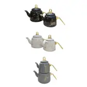 2Pcs Enamelled Teapot and Kettle Set Tea Pitcher for Camping Restaurant