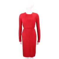 在飛比找Yahoo奇摩購物中心優惠-Max Mara 紅色細百摺長袖紗質洋裝