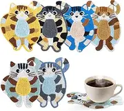 WATUNID 4 Pcs Cat Coasters for Drinks, Woven Creative Mug Coaster for Cat Lovers, Funny Crochet Drinks Cup Mat, Handmade Insulation Coffee and Tea Desktop Gifts for Home Bar Office Table Decor (6)