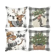 Nevenka 4Pcs Christmas Pillow Covers 45 x 45cm Snowman Reindeer Pattern Cushion Decorative