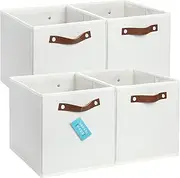 [OrganiHaus] 11x11 Cube Storage Bin set of 4, Fabric Storage Bins, Cube Storage Organizer Bins, Cubby Bins w/ Vegan Handles, Kallax Organizer Storage Cubes Baskets, Square Storage Cubes, White