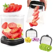 2-in-1 Kitchen Fruit Slicer Cup with Removable Blade and Push Plate for Strawberry Banana