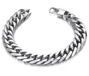 Cuban Bracelet 20,21CM 5,6,8,10,12MM Solid Stainless Silver Curb Wrist Link