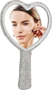 DRESSOOS Handheld Heart Mirror Magnifying Compact Mirror for Makeup Portable Vanity Mirror Rhinestones