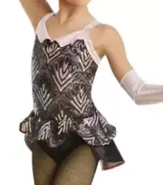 WEISSMAN Ain't She Sweet 11371 PINK/BLACK Peplum Tux Leotard Sequins LC L CHILD