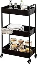 Mobile Storage Cart Bar Cart Household Storage Serving Trolley On Wheel Safety Fence Bar Drink Dining Room Tea Cart Suitable Storage Open Storage Space