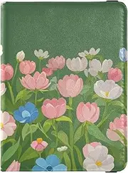[Amooorous] Blue Pink Flowers in Summer Leather decorative Passport Holder Cover Wallet Vaccine Case Protector Cover Passport Holder Case Waterproof, Blue pink flowers in summer, 1 size