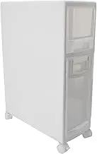 NDNCZDHC Slim Bathroom Storage Cabinet, 5.5in 6.3in Plastic Narrow Floor Organizer, Corner Cabinet with 2 Drawers and 4 Wheels (6.3in)