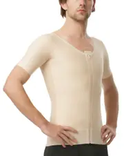 Isavela Male Short Sleeve Post Surgical Compression Vest Garment w/Zipper - Beige