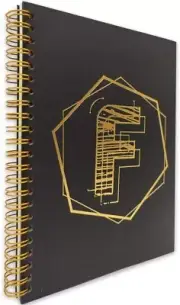 Monogram Letter F Hardcover Spiral Notebook/Journal, Gold Foil Words
