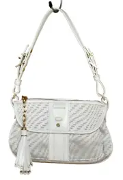 COLE HAAN Mini Optic Weave Shoulder Bag Ivory White Jacquard Fabric Leather